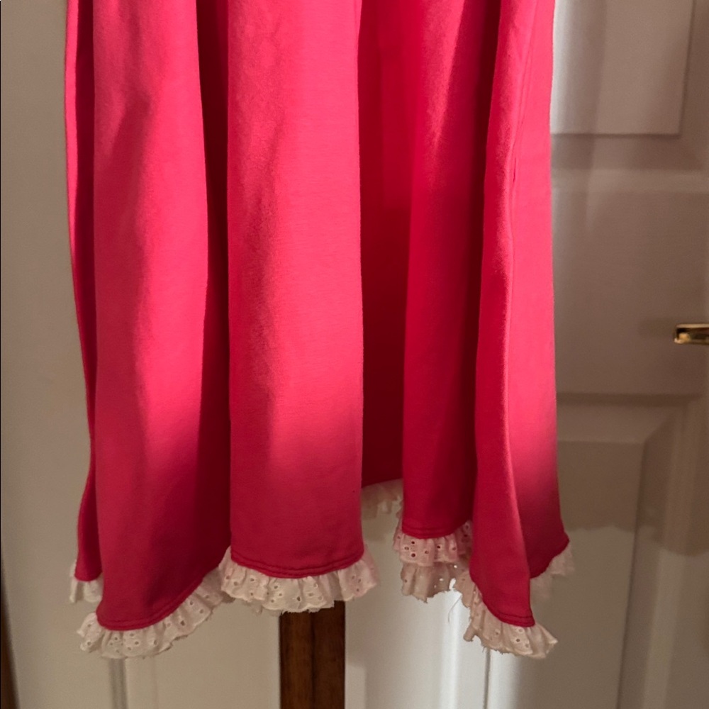 OMI JO 24M Maxi Hot Pink Dress w Tie & White Ruffle Lace Trim with Eyelets girls - Picture 3 of 6